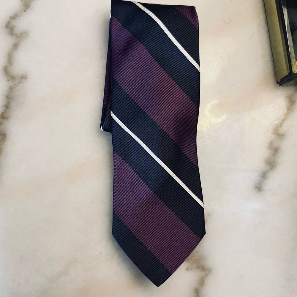 Breuer for R. Rose Clothiers Silk Tie Purple & Navy Repp Stripe Handmade Italy